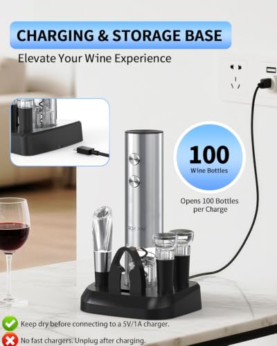 Electric Wine Opener Stainless Steel Rechargeable Automatic Wine Bottle Opener Set 7 (7 Count)