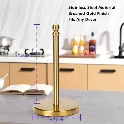 Gold Paper Towel Holder Countertop with Weighted Stainless Steel Base