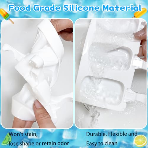 8 Set Silicone Popsicle Molds 4 Cavities Ice Cream Oval Cake Molds with 400 Sticks (8 Count)