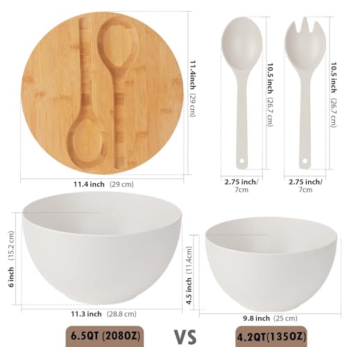 11.3" Extra Large Salad Serving Bowl Set with Wooden Lid&Utensils (208 Count)
