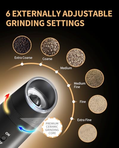 Gravity Electric Salt and Pepper Grinder Set Automatic Shakers Upgraded Pepper Mill with Rechargeable Base (2 Count)
