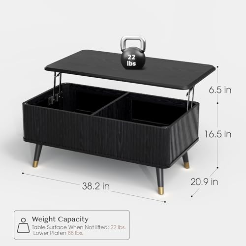 Black Lift Top Coffee Table with Storage for Living Room