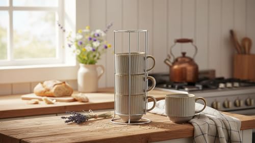 Coffee Mug Ceramic Set of 4 with Stand (4 Count)