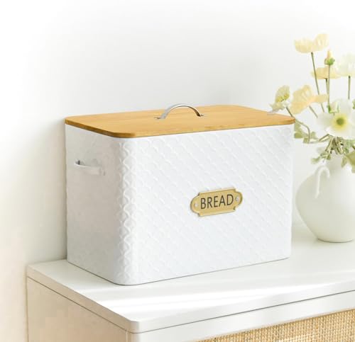 Extra Large Space Saving Farmhouse Bread Box With Wood Lid