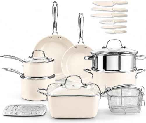 20 Pc Ceramic Cookware Set with Knives Set (20 Count)