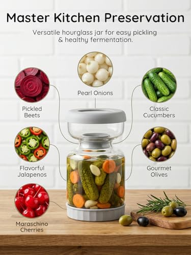 Pickle and Olive Hourglass Jar with Strainer Flip Juice Separator
