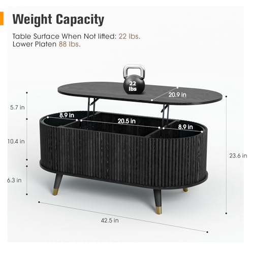 Oval Lift Top Coffee Table with Storage for Living Room