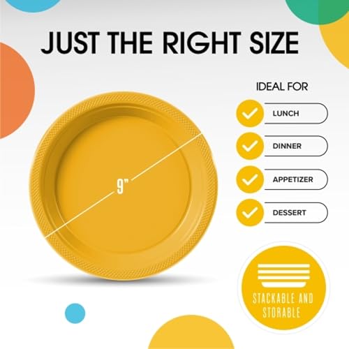 Sturdy Yellow Plastic Plates 9" Party Plates 100 Pcs (100 Count)
