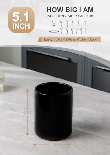 Ceramic Kitchen Utensil Holder for Countertop Organizer 6.4"Black