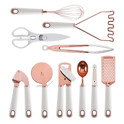 Kitchen Gadget Set Copper Plated Stainless Steel Utensils with Soft Touch Handles
