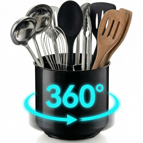 Plastic Extra Large Kitchen Rotating Black Utensil Holder Countertop Caddy