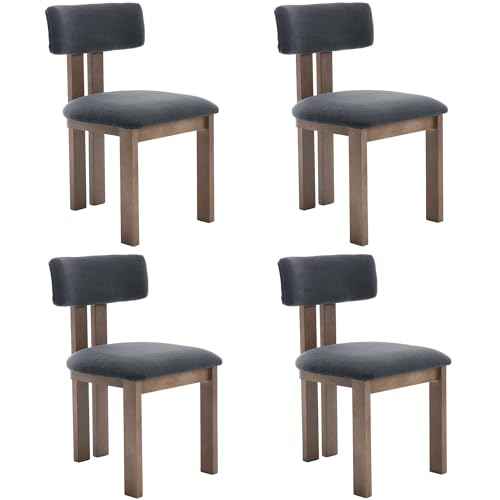 Linen Dining Chairs Set of 4 Modern Farmhouse Kitchen Chairs with Open Low Back Upholstered Wood Side Chairs for Dining Room (4 Count)