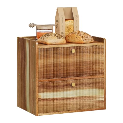 Acacia Bread Box for Kitchen Countertop Wood Bread Storage Container Bin Double Layer BreadBox Farmhouse Large Capacity Food Organizer