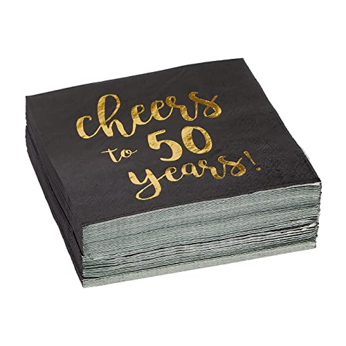 50 Pack Cheers to 50 Years Printed Cocktail Napkins for 50th Birthday and Anniversary (50 Count)