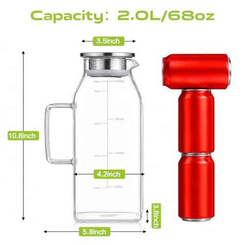 Glass Pitcher with Lid for Fridge (2 Count)