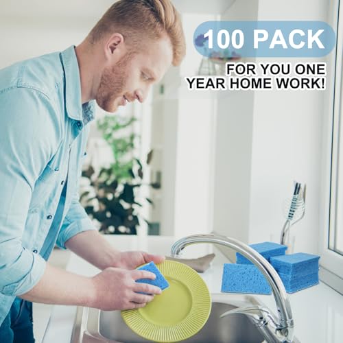 100 Pieces Compressed Wood Pulp Dish Sponges for Kitchen (100 Count)