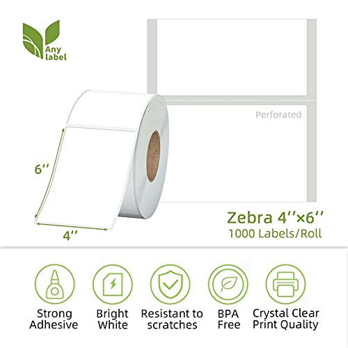 4"x 6" Multipurpose Direct Thermal Labels 3" Core Compatible for Zebra Industrial Printers Adhesive & Perforated (2000 Count)
