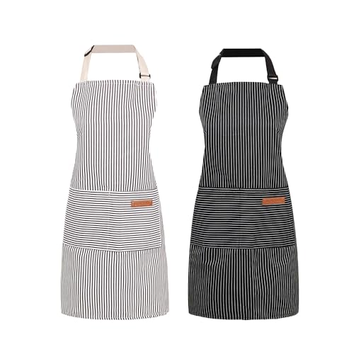 2 Pack Cooking Aprons Adjustable Bib Apron for Women with 2 Pockets (2 Count)