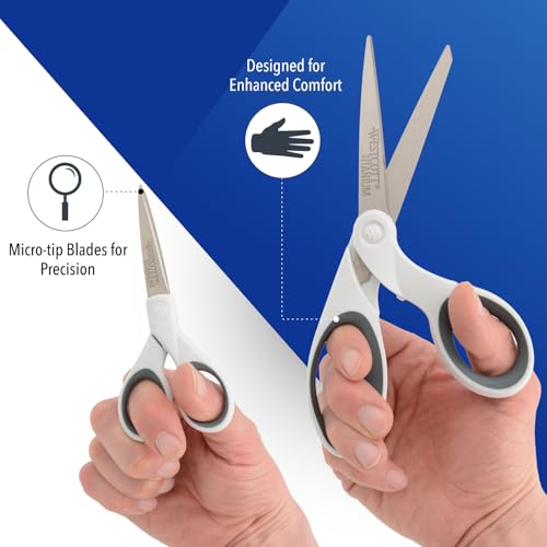 5-Inch Micro-Tip & 8-Inch Bent Craft Fabric Scissors - Titanium Bonded Blades for Heavy Fabric and Precise Snips, 2 Pack