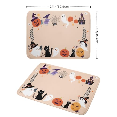 Fuuny Ghost Dish Drying Mats Holiday Decor Drying Pad Black Cat Drainer Rack Mats for Coffee Bar 18 X 24 Inch