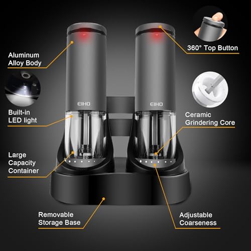 Electric Salt and Pepper Grinder Set USB Rechargeable (2 Count)
