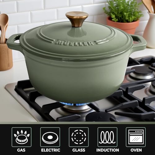 MUELLER HOME 4.5 Quart Enameled Cast Iron Dutch Oven For Sourdough Bread Baking