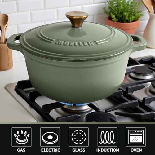 MUELLER HOME 7.5 Quart Enameled Cast Iron Dutch Oven For Sourdough Bread Baking