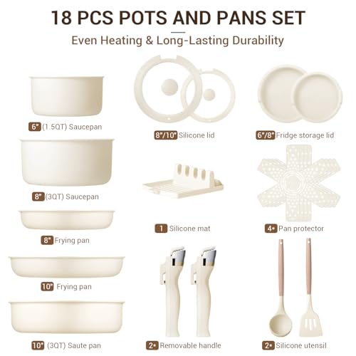 18 Piece Ceramic Pots and Pans Set Non Stick