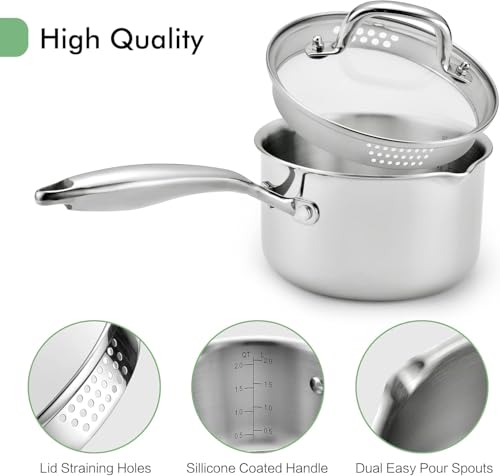 1.5 Quart Stainless Steel Pot Saucepan with Glass Strainer Lid