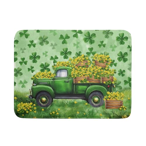 Holiday Dish Drying Mat for Kitchen Counter（Green Lucky Truck）