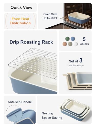 Ceramic Casserole Dishes for Oven with 304 Racks (3 Count)