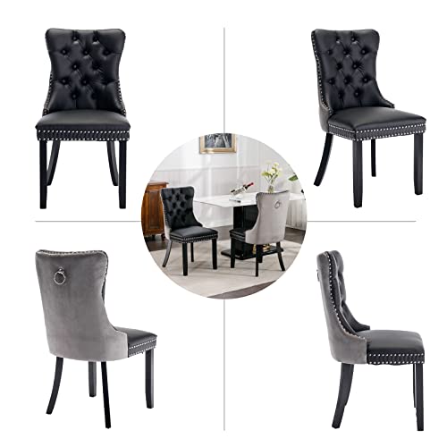 Grey Velvet and Black PU Upholstered Dining Chairs Set of 6 (6 Count)