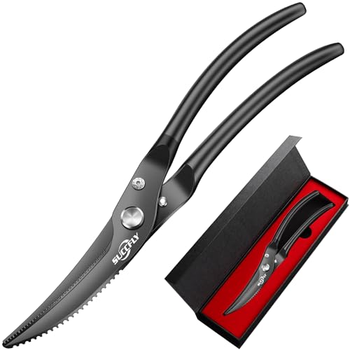 Heavy Duty Poultry Shears Spring Loaded Titanium Plated 10.3" Black