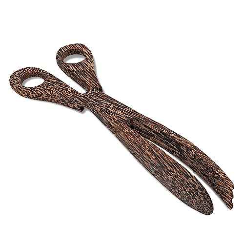 Hand Carved 10 Inch Palm Wood Scissor Tongs