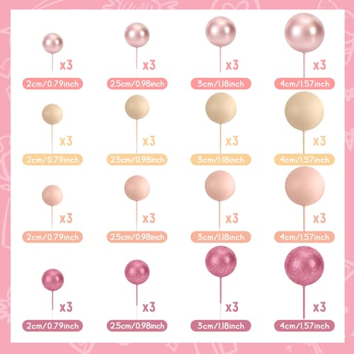 48 Pcs Balls Cake Topper Decorations Balloon Cupcake Toppers Foam Cake Topper Balls for Birthday Party Wedding Cake Deco (48 Count)
