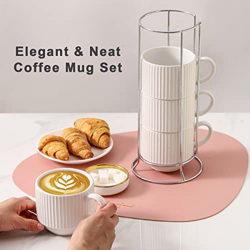 15 oz Ribbed Stackable Coffee Mug Set of 4 (4 Count)