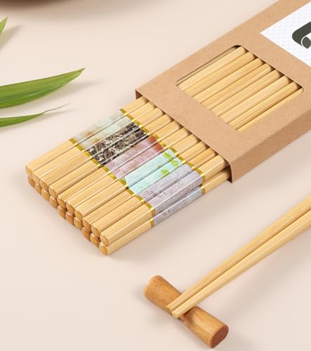 10Pairs Bamboo Chopstick Reusable Wooden Chop Sticks Washable Chinese Style 9.5Inch (10 Count)