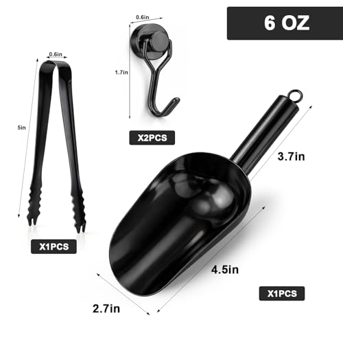 Stainless Steel Ice Scoop for Freezer with Magnetic Hook & Ice Tongs