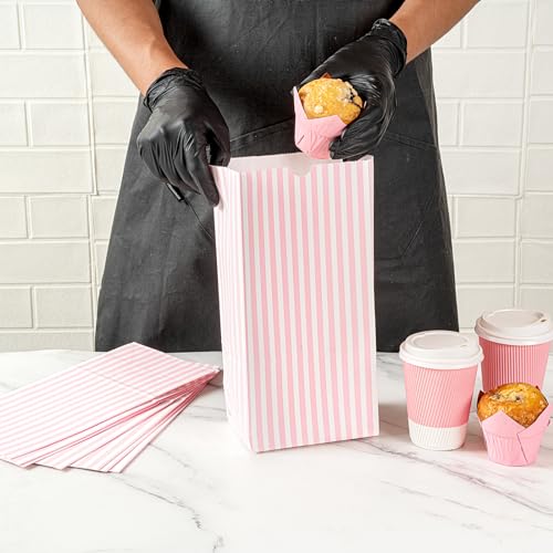 Pink And White Stripe Paper Bag (100 Count)
