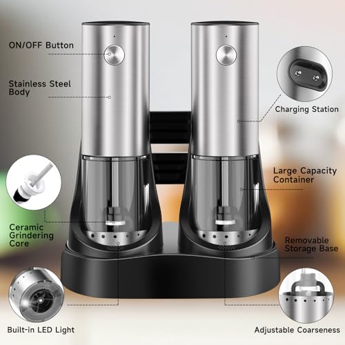 Electric Automatic Salt and Pepper Grinder Set of 2