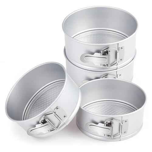 4 Pcs 6 Inch Non Stick Springform Pan with Removable Bottom Carbon Steel Round Springform Cheesecake Pan with Stainless Steel Spring Buckles for Baking Kitchens Restaurant (4 Count)