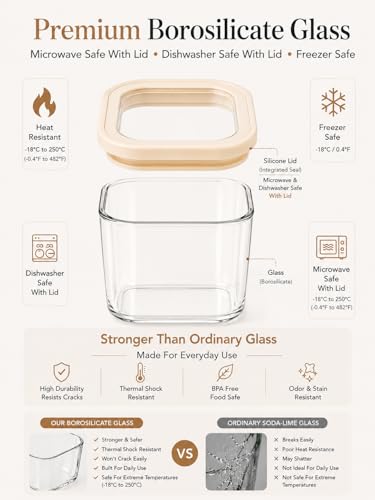 12 Pack Square Glass Pantry Storage Containers Set with Glass Lids (12 Count)