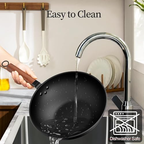 13 Inch Wok with Glass Lid & Silicone Spatula