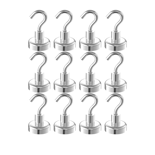 Strong Magnetic Hooks with 1 Inch Dia Magnet Base (12 Count)