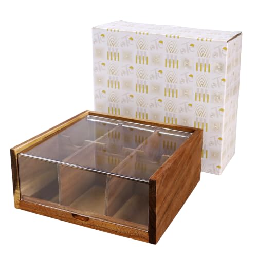 Acacia Wood Tea Bag Organizer Storage Box with 6 Compartments