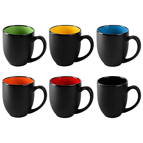 16oz ceramic Coffee Mug Sets with Large Handles Matte Black Porcelain Mug Multiple colors Cups for Coffee (6 Count)