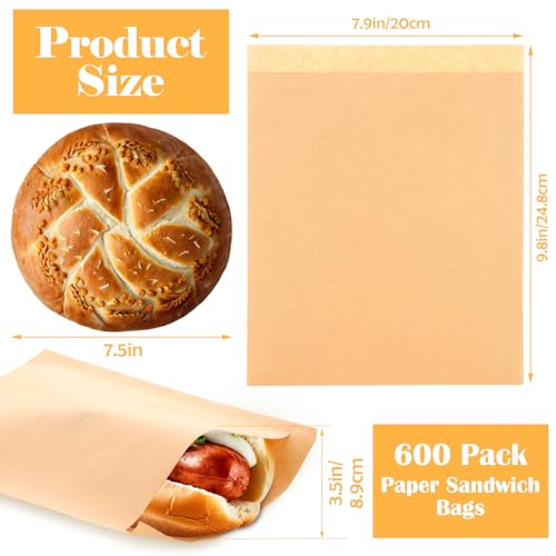 600 Pack Wax Paper Sandwich Bags 10x8 inch (600 Count)