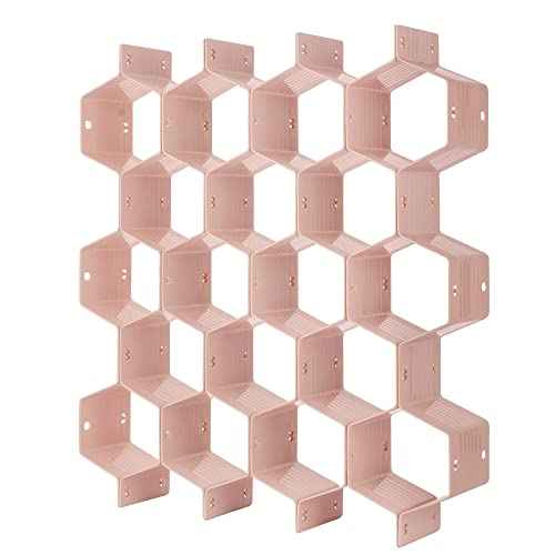 Drawer Divider Organizer Adjustable DIY Grid Honeycomb Drawer Divider for Underwear Belt Scarf Socks Pink (8 Count)