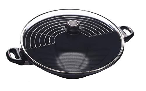 14" (7 Qt) Nonstick Induction Wok HD Nonstick Diamond Coated Aluminum Wok, Includes Lid - PFOA Free, Dishwasher Safe and Oven Safe Grey…