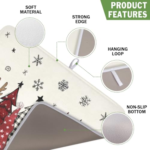 Winter Snowman Gnome Dish Drying Mat Xmas Tree Dishes Pad 16"x18" Microfiber Fast Dry Dish Drainer Rack Mats Kitchen Countertop Accessories